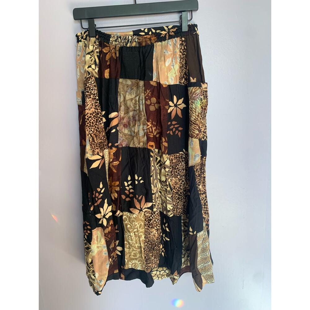 Pangaea Patchwork Skirt Boho Hippie Midi Stretch Waistband Size Medium